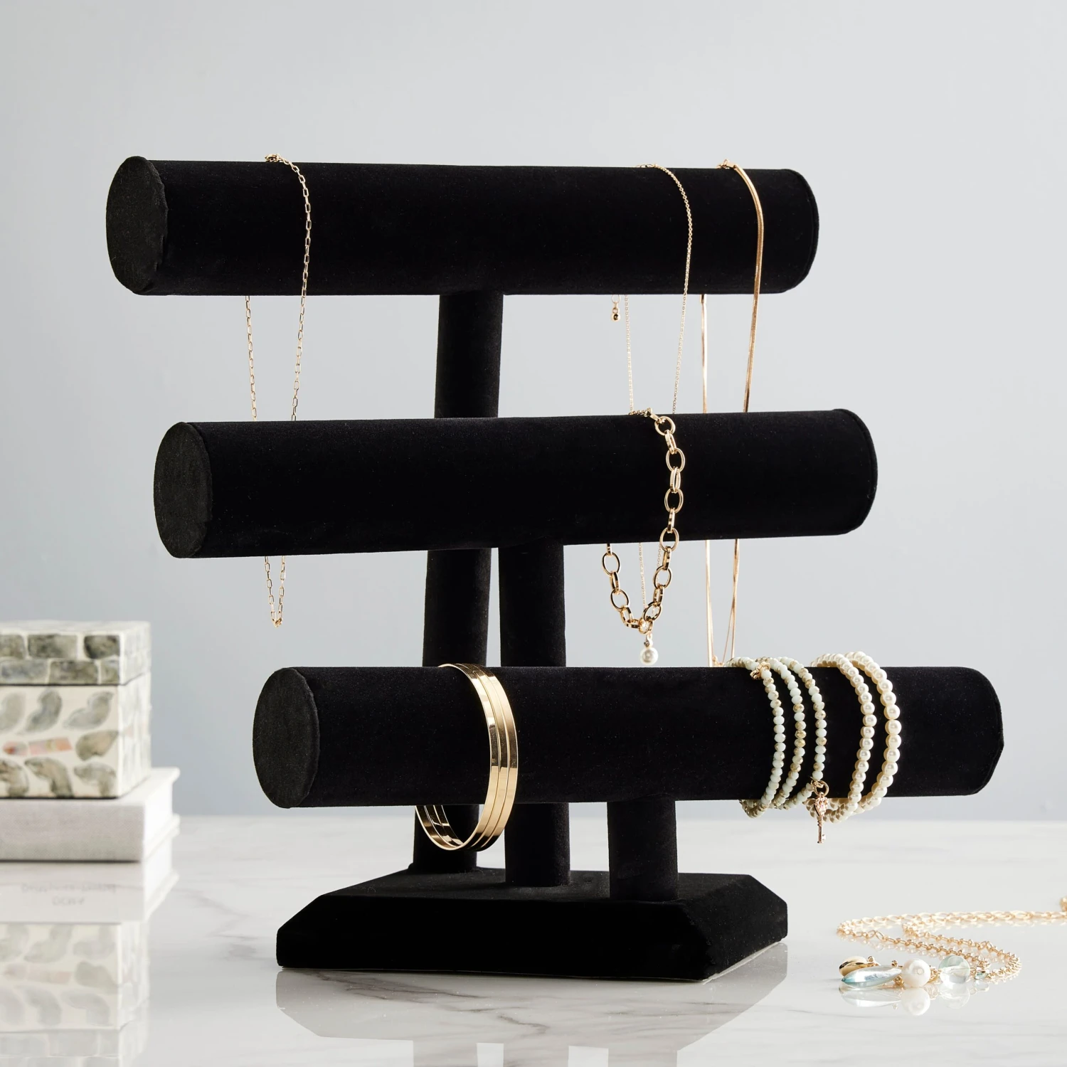 12" Triple Bar Black Velvet Jewelry Stand By Bead Landing™ 2 12" Triple Bar Black Velvet Jewelry Stand By Bead Landing™ - Image 2
