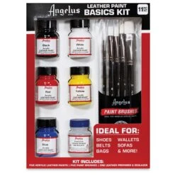 Angelus Acrylic Leather Paint Set - Basics, Assorted Colors, Set Of 6