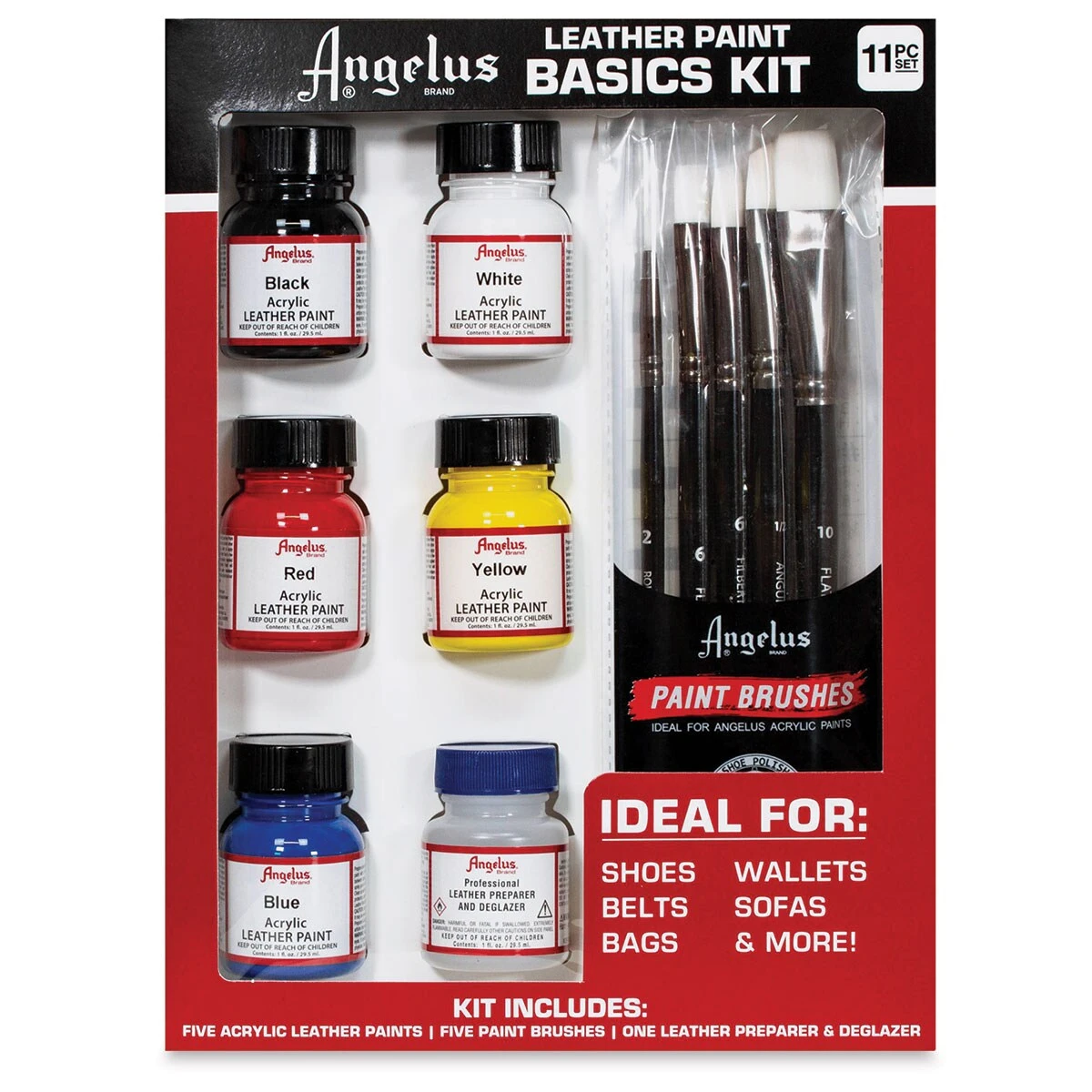 Angelus Acrylic Leather Paint Set - Basics, Assorted Colors, Set Of 6 1 Angelus Acrylic Leather Paint Set - Basics, Assorted Colors, Set Of 6