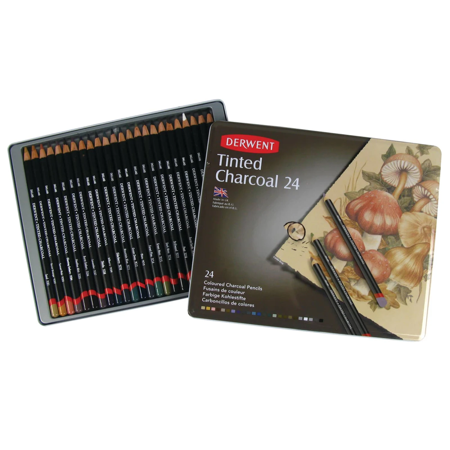 Derwent® Tinted Charcoal Pencil 24 Color Tin Set 1 Derwent® Tinted Charcoal Pencil 24 Color Tin Set
