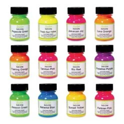 Angelus Acrylic Leather Paint Set - Neon, Assorted Colors, Set Of 12