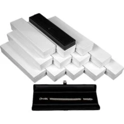 12 Black Leather Bracelet Gift Boxes Display Snap Lid