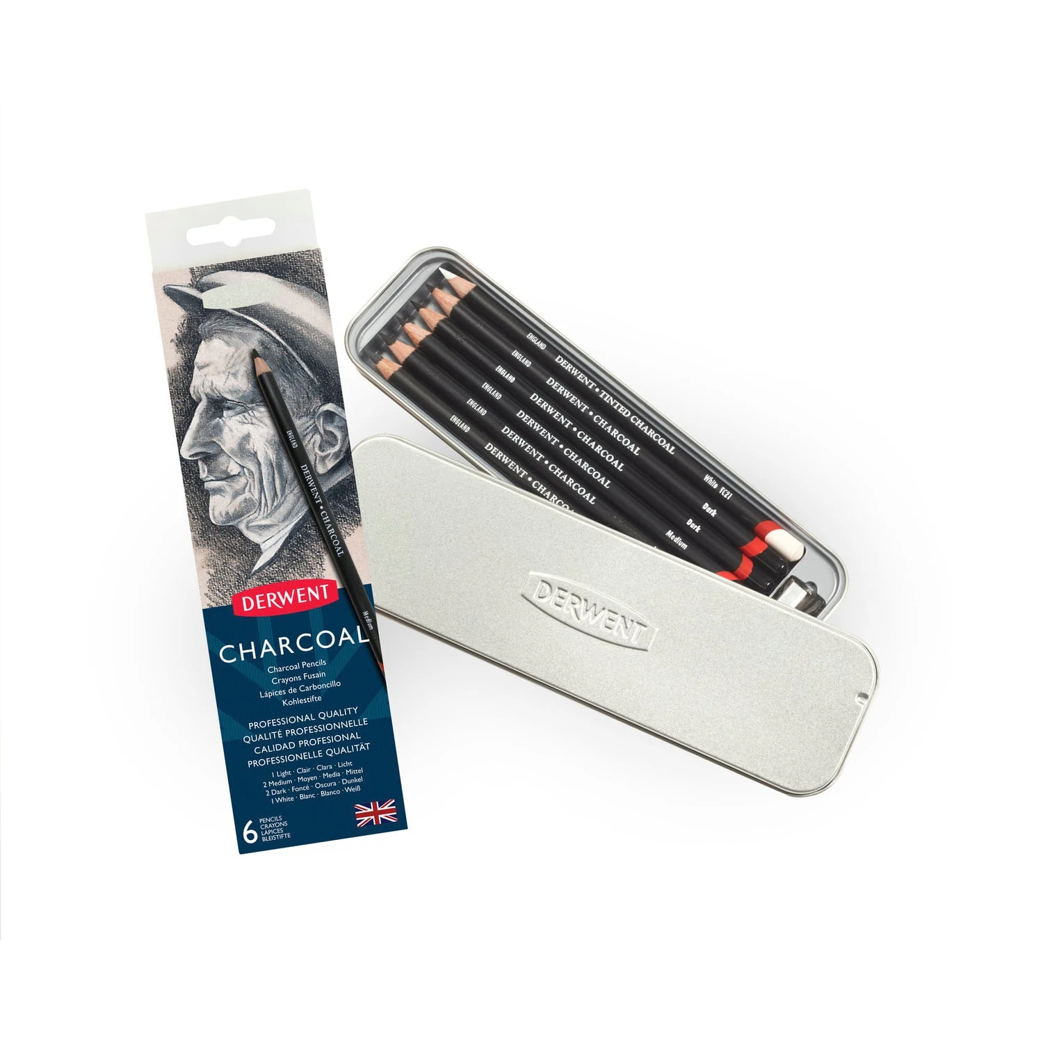 Derwent® Charcoal 6 Pencil Tin Set 1 Derwent® Charcoal 6 Pencil Tin Set