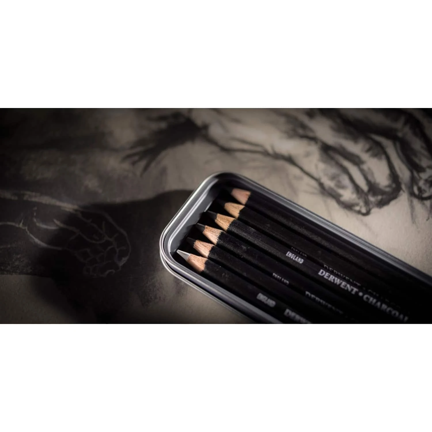 Derwent® Charcoal 6 Pencil Tin Set 4 Derwent® Charcoal 6 Pencil Tin Set - Image 4