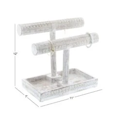 12" White Mango Wood Natural Jewelry Stand -Handmade Supplies Store D365396S 8