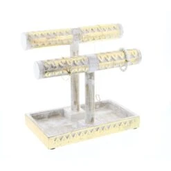 12" Gold & White Mango Wood Jewelry Stand