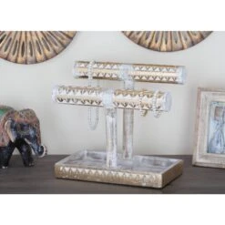 12" Gold & White Mango Wood Jewelry Stand -Handmade Supplies Store D365564S 9